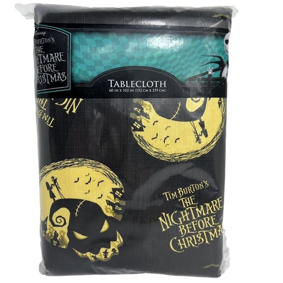 Disney Nightmare Before Christmas Tablecloth 60"X102" Oogie Boogie Black Yellow - Picture 11 of 12